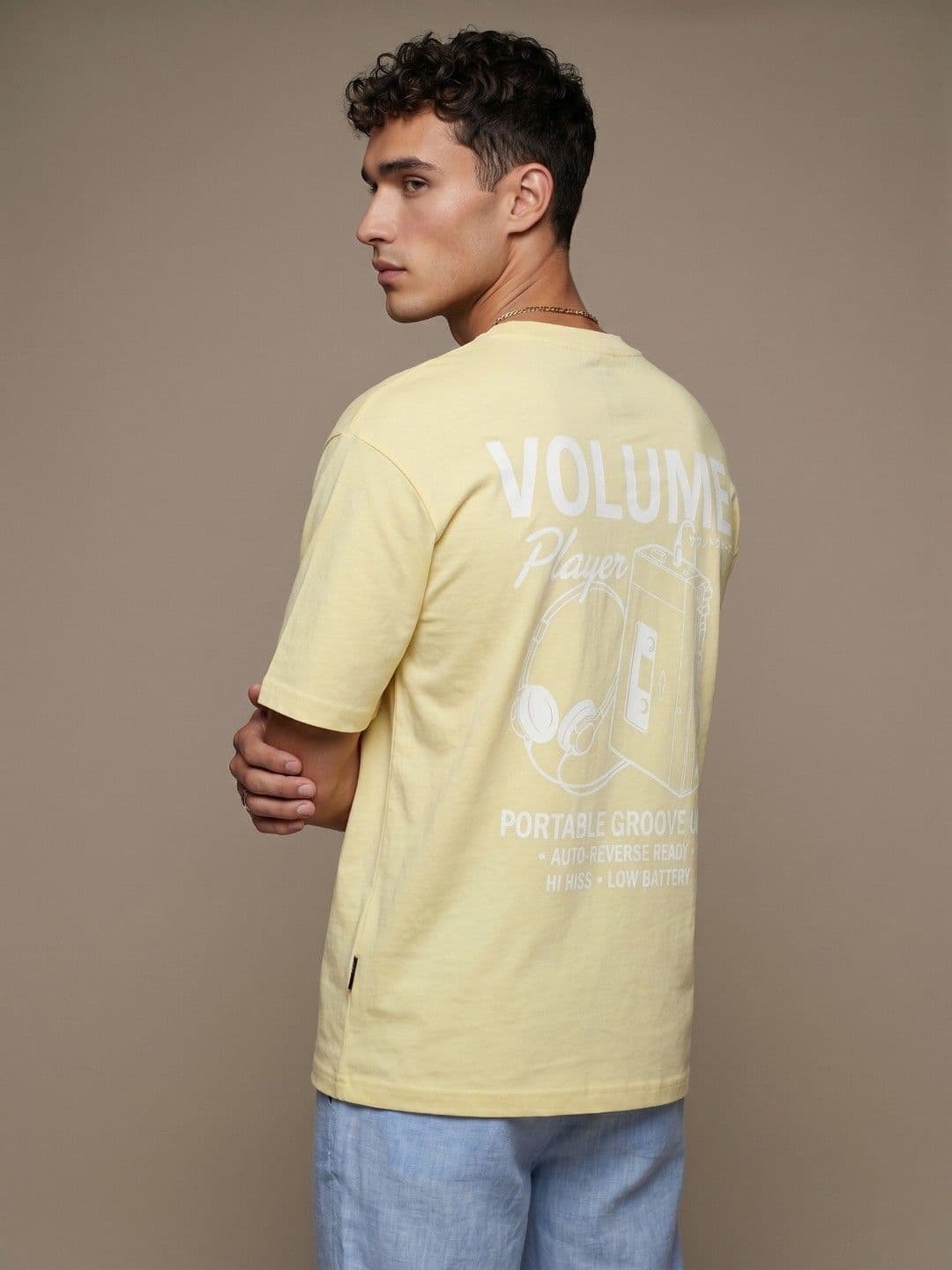 glitchez Yellow Typography Printed Relaxed Fit T-shirt - view 1