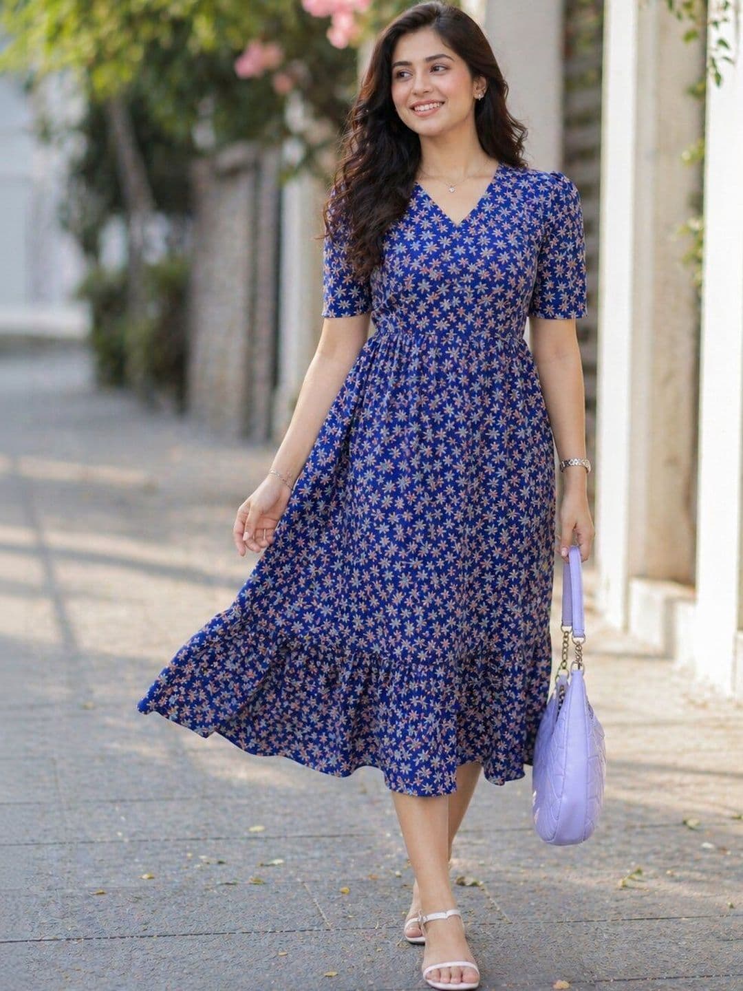 PARNAVI Floral Print Fit & Flare Midi Dress - view 1