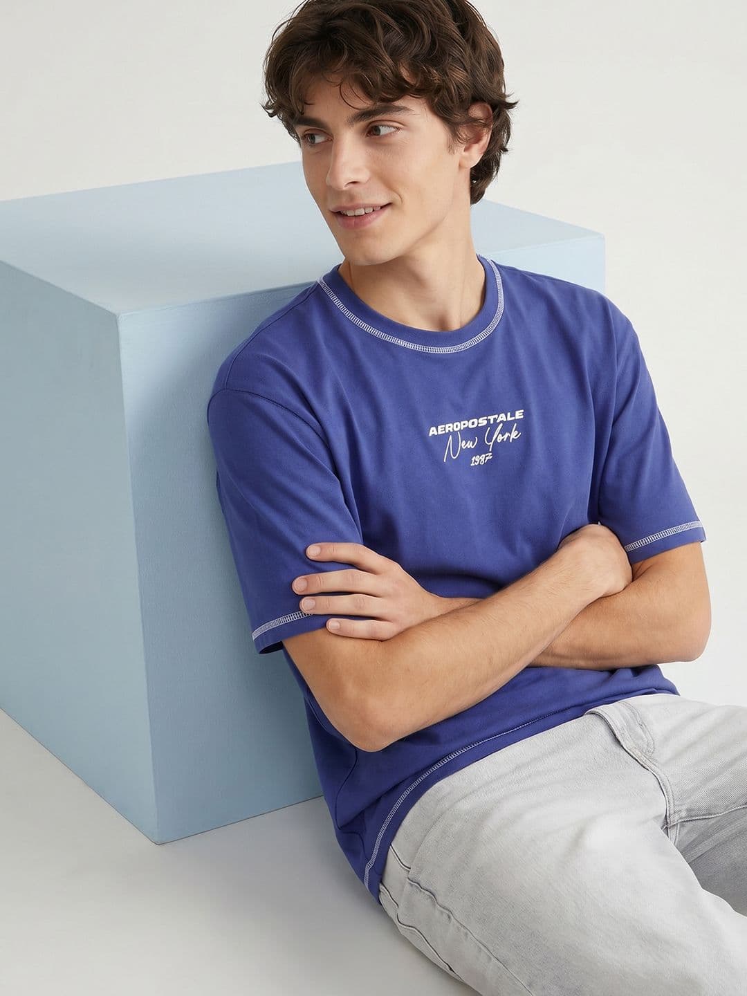 Aeropostale Oversized Printed Pure Cotton T-shirt - view 1