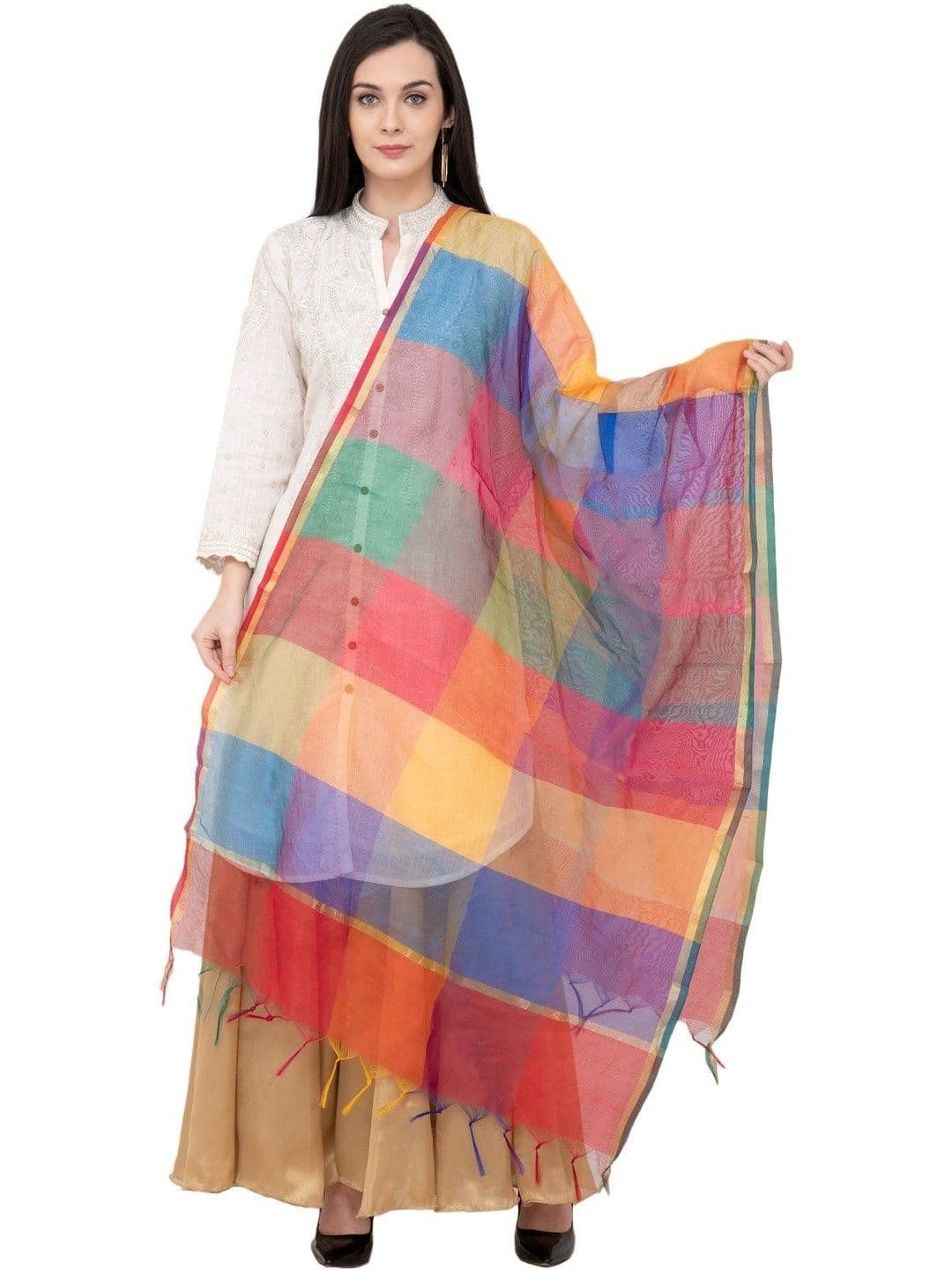 A R SILK Checked Dupatta - view 1