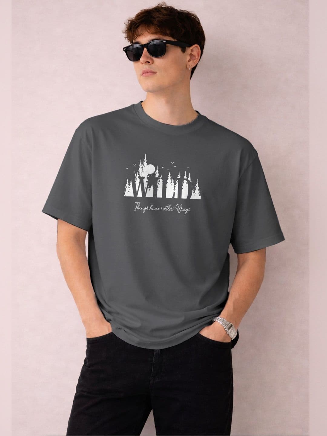 The Roadster Lifestyle Co Printed Organic Cotton Round Neck Oversized Tshirts - view 1