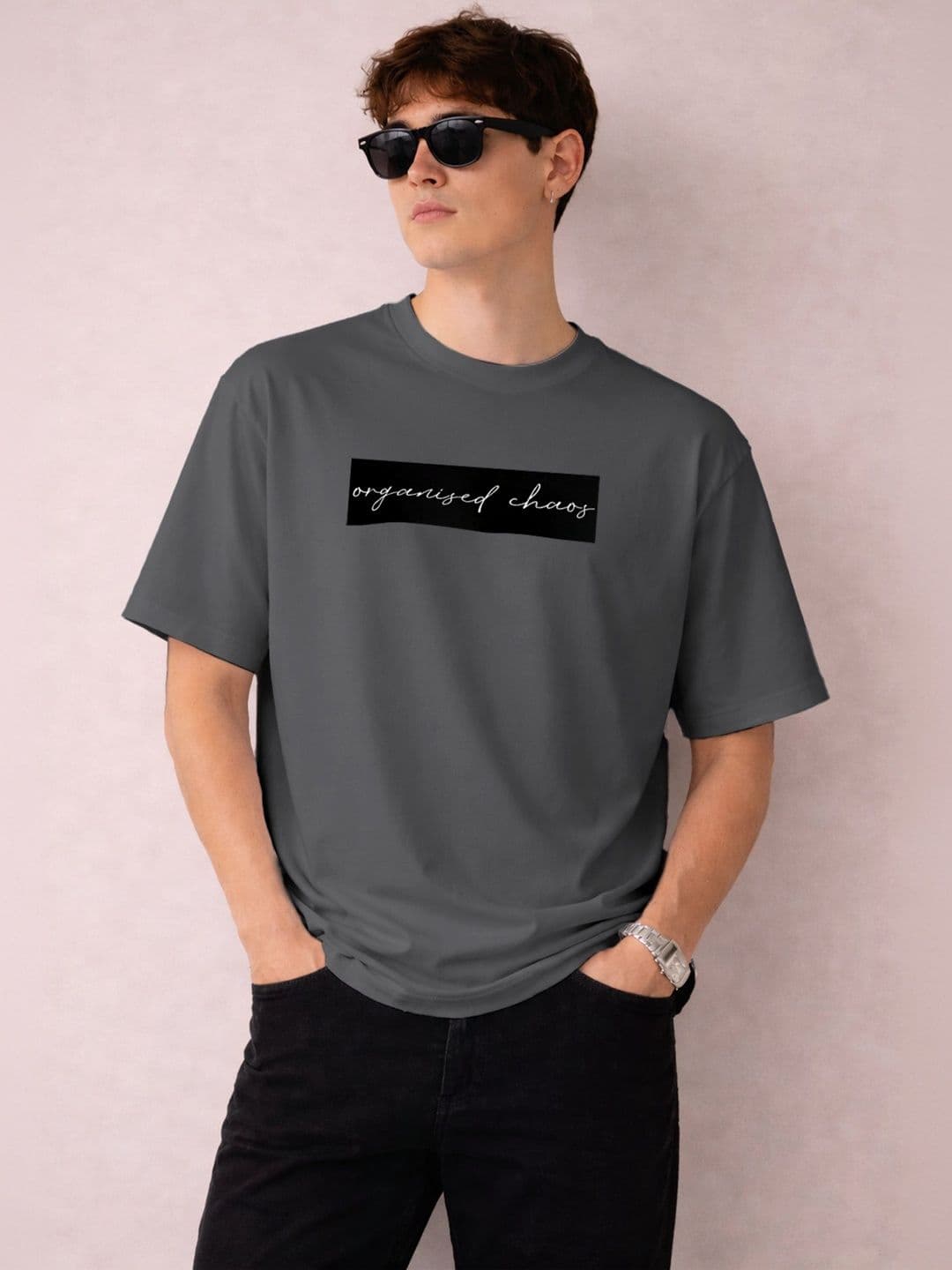 The Roadster Lifestyle Co Printed Organic Cotton Round Neck Oversized Tshirts - view 1