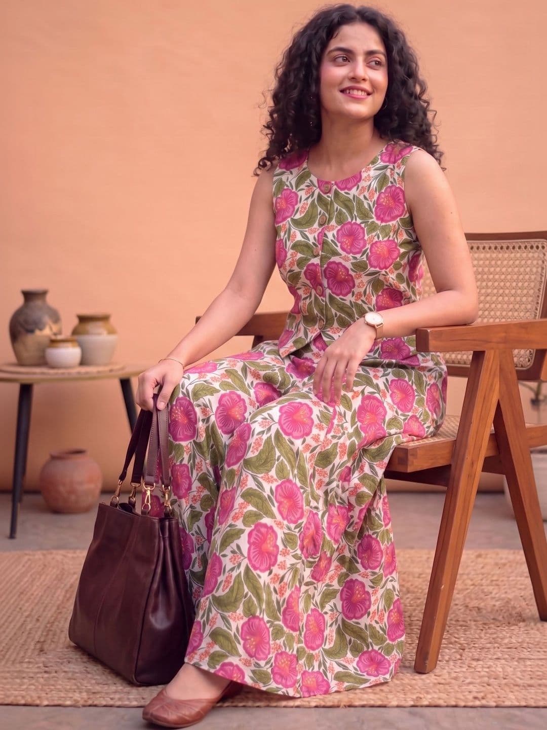 Sangria Floral Cotton Printed Top with Skirt - view 1