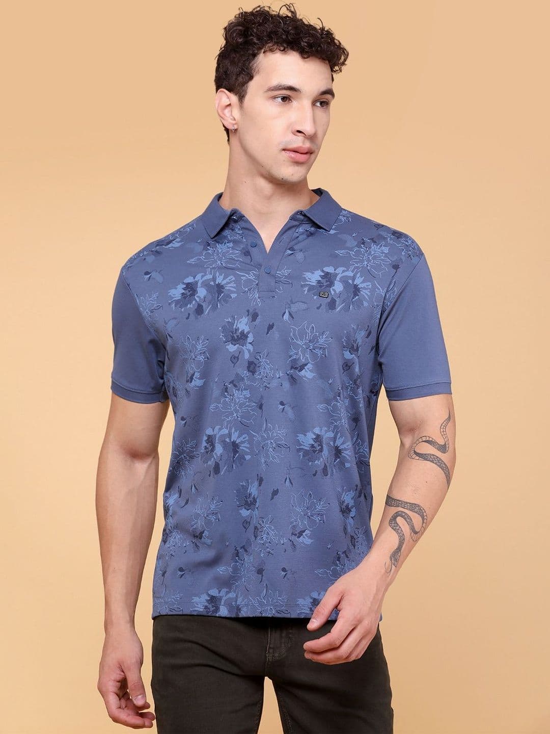 V-Mart Men Floral Printed Polo Collar T-shirt - view 1