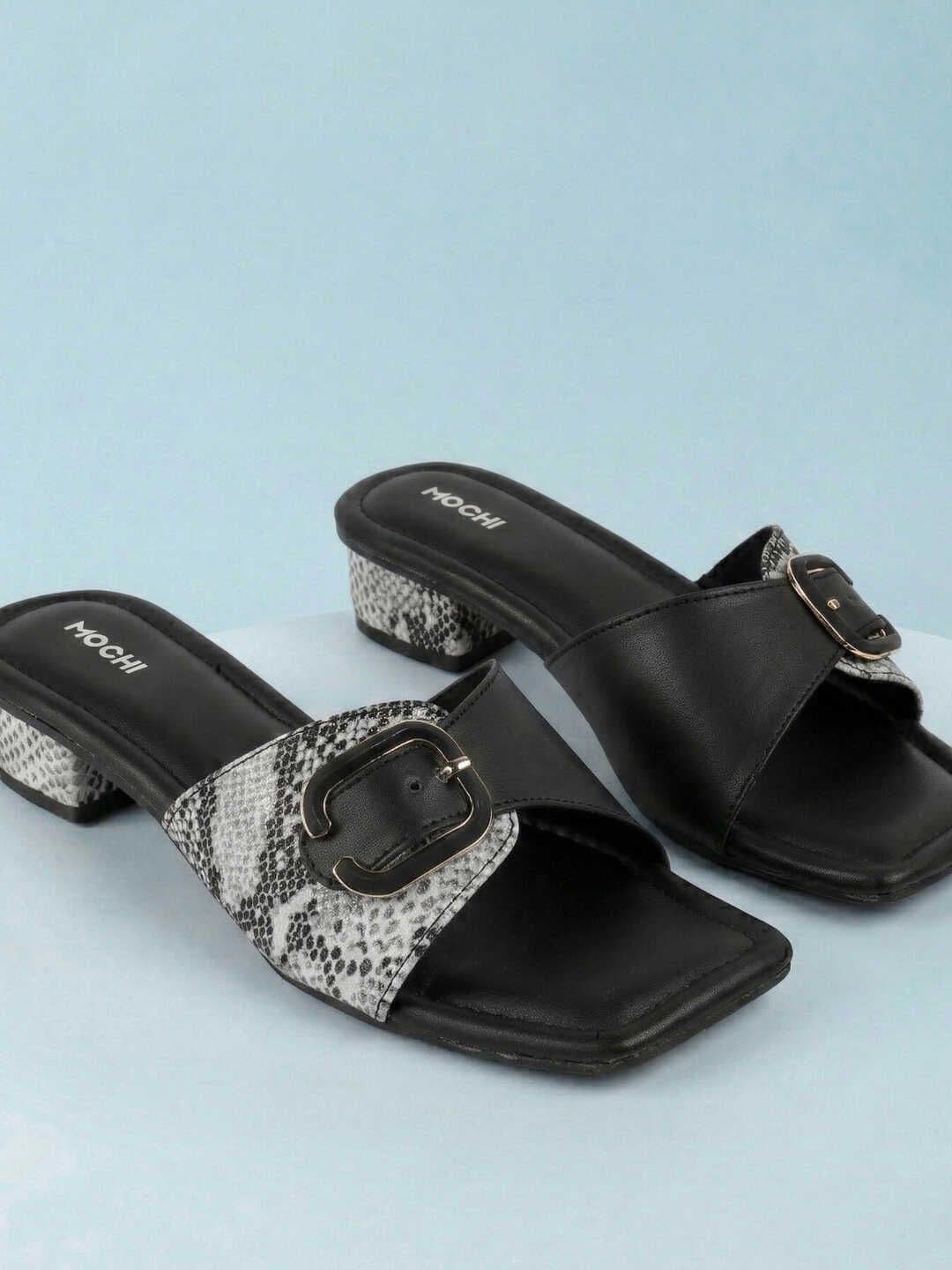 Mochi Printed Block Mules with Buckles - view 1