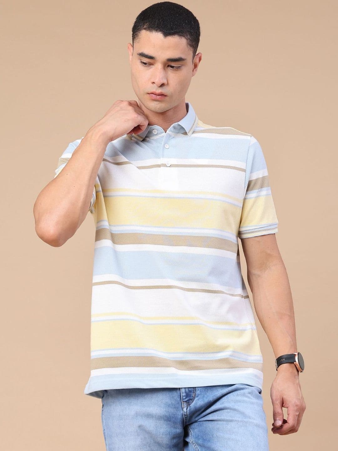 V-Mart Men Striped Polo Collar T-shirt - view 1