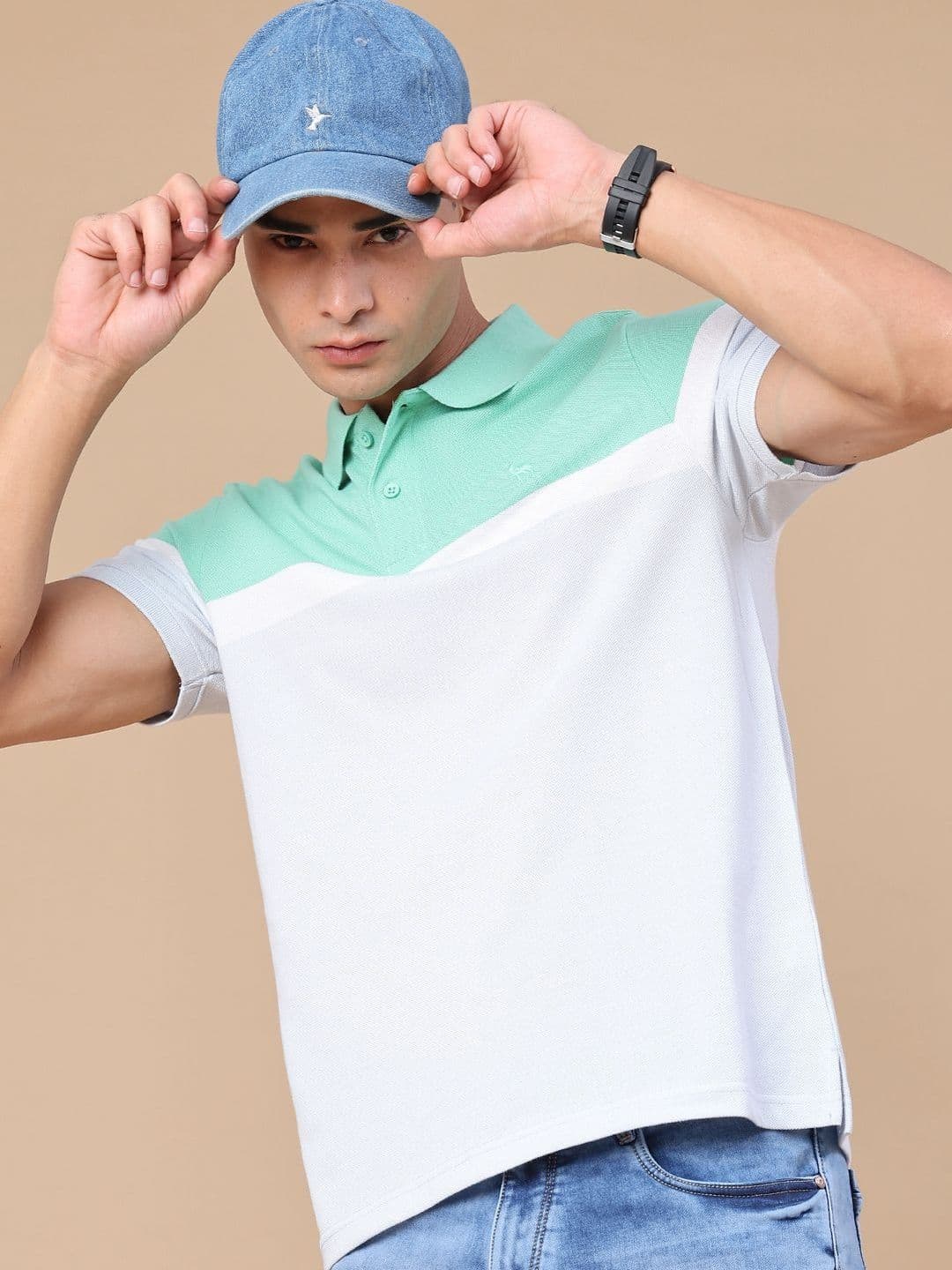 V-Mart Men Colourblocked Polo Collar T-shirt - view 1