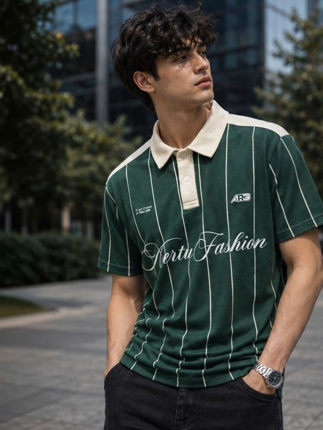 TRENDBITE Men Striped Polo Collar Pockets T-shirt - view 1