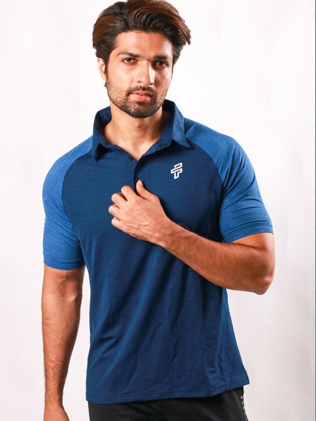 Flecto Men Blue Regular Fit V neck Performance Polo Gym T-Shirt, Casual Tshirt - view 1