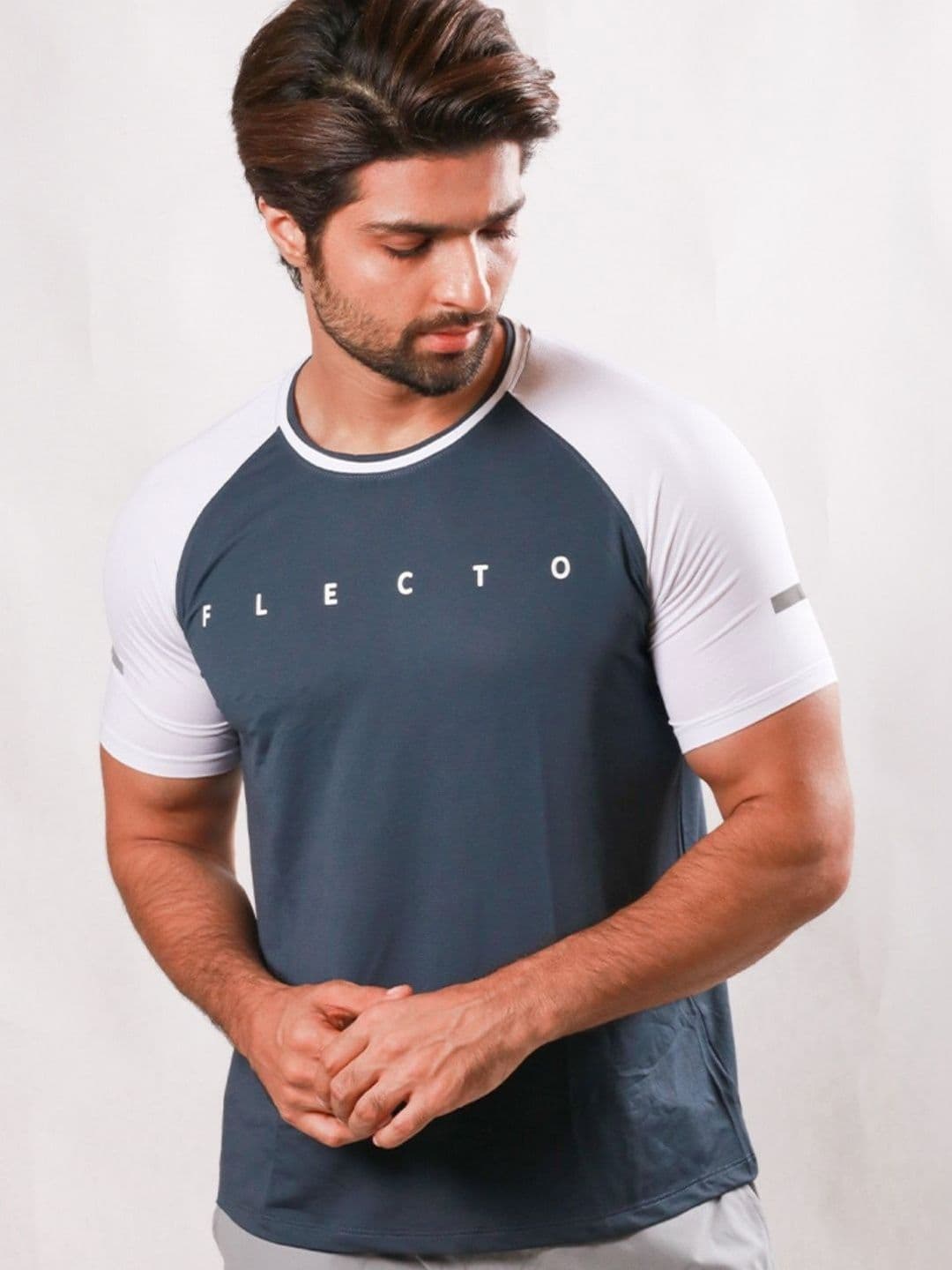 Flecto Men Gun Metal Raglan Jersey Regular Fit Gym & Casual Half Sleeve T-Shirt - view 1