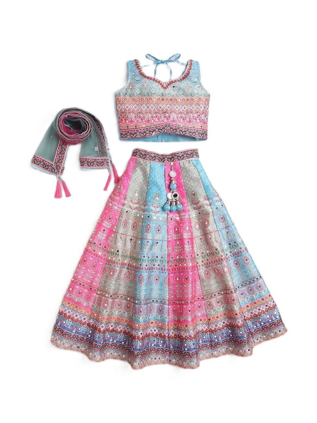 Sangria Girls Embellished Sweetheart Neck Lehenga With Choli & Dupatta - view 1