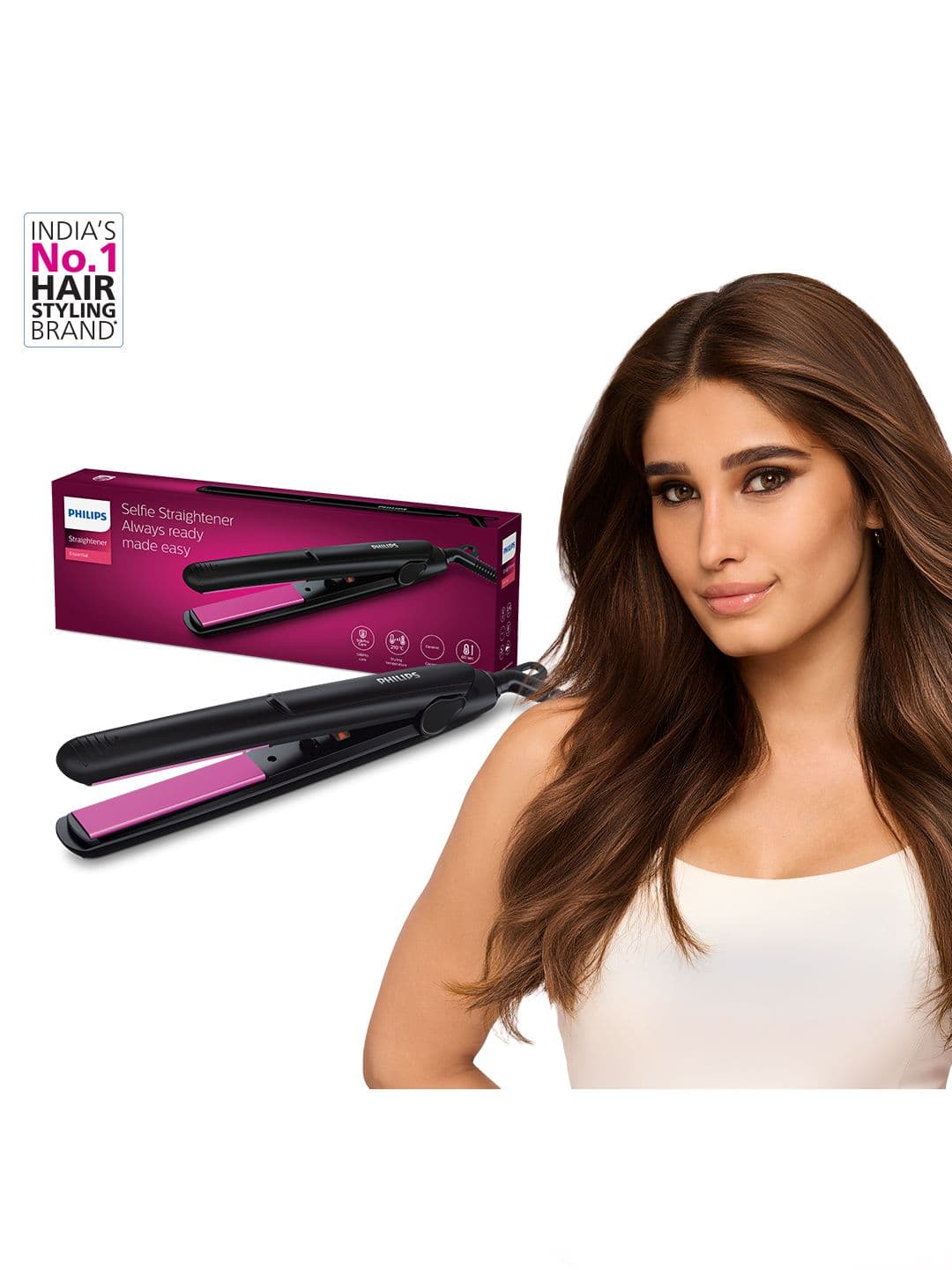 Philips HP8302/06 Selfie SilkPro Care Hair Straightener with Ceramic Plates- Black - view 1