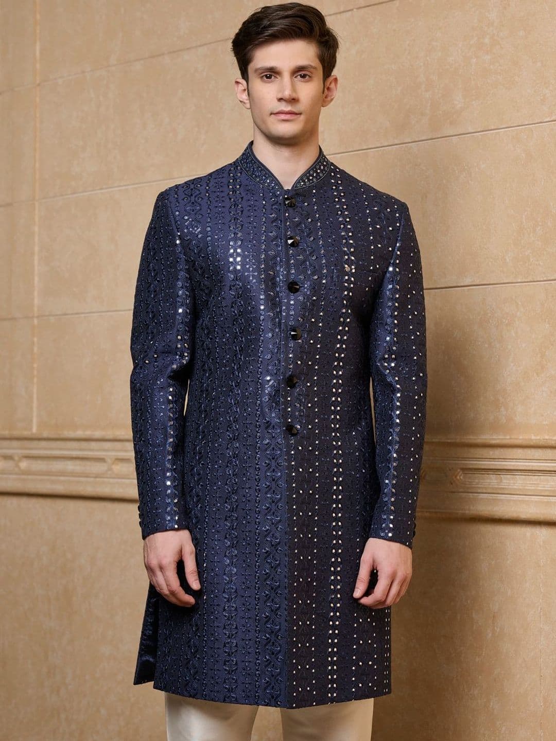 Tasva Embroidered Indo-Western Sherwani Set - view 1