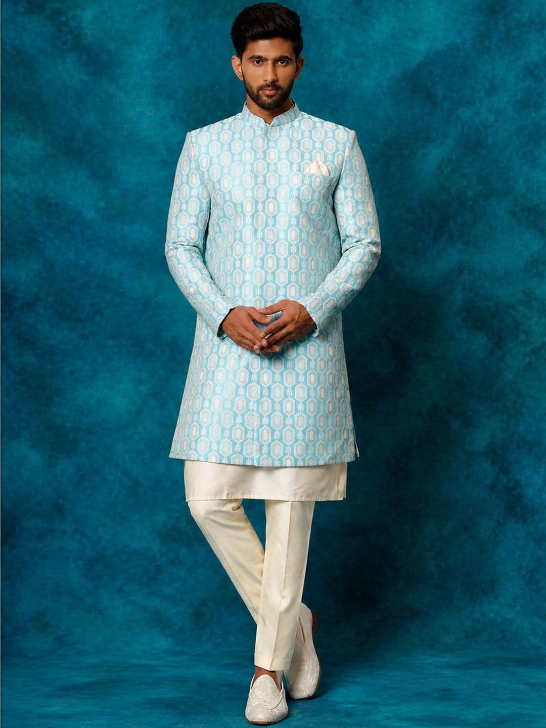 VASTRAMAY Mandarin Collar Sherwani Set - view 1