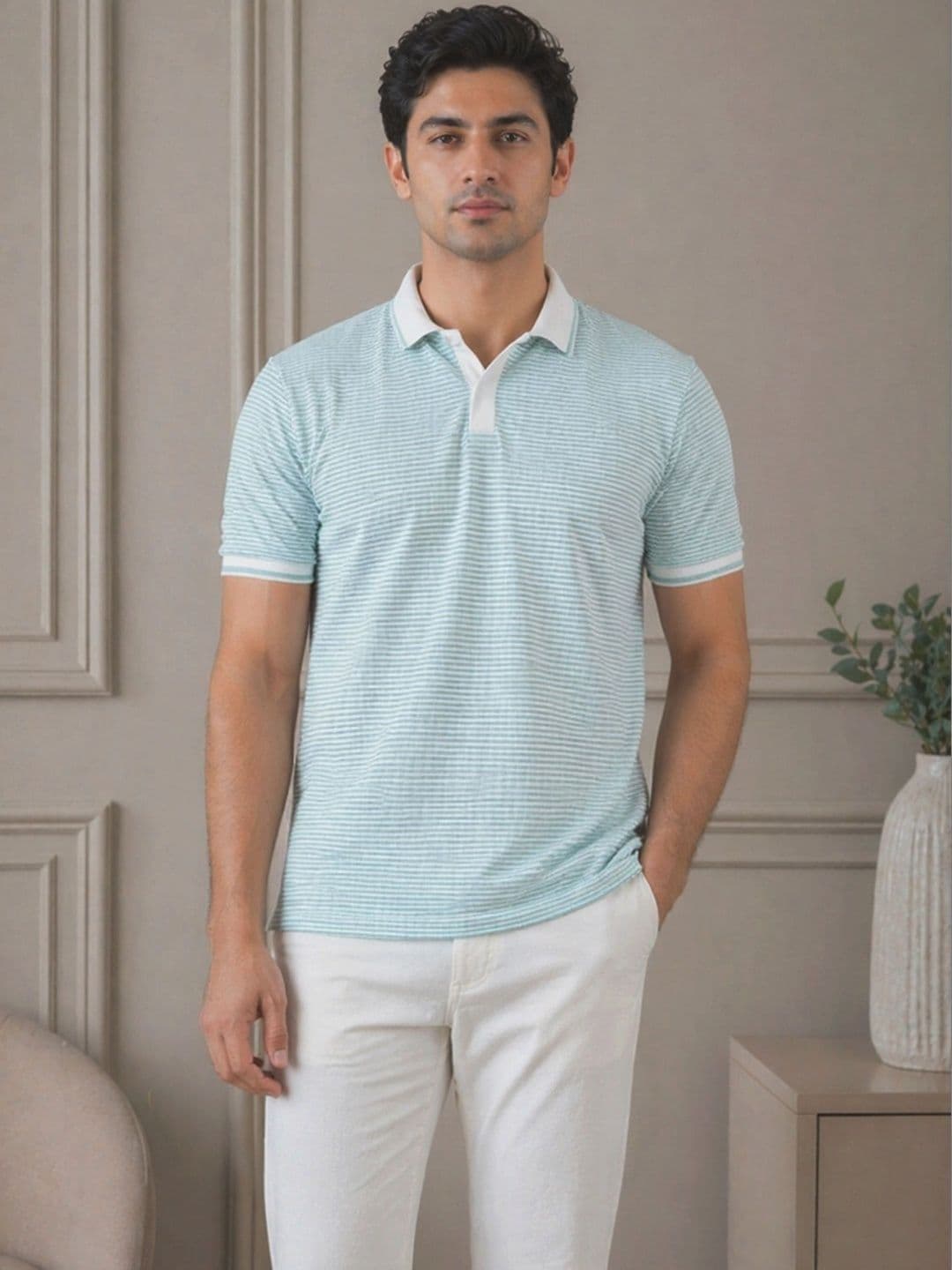 MaverIQ Men Striped Polo Collar T-shirt - view 1
