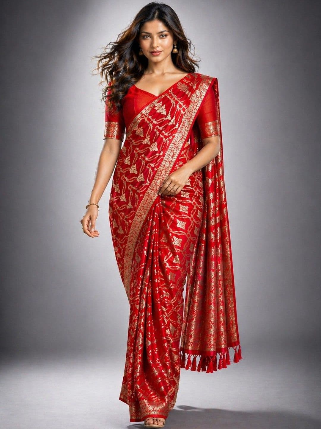 HERE&NOW Ethnic Motifs Zari Silk Blend Heavy Work Saree - view 1