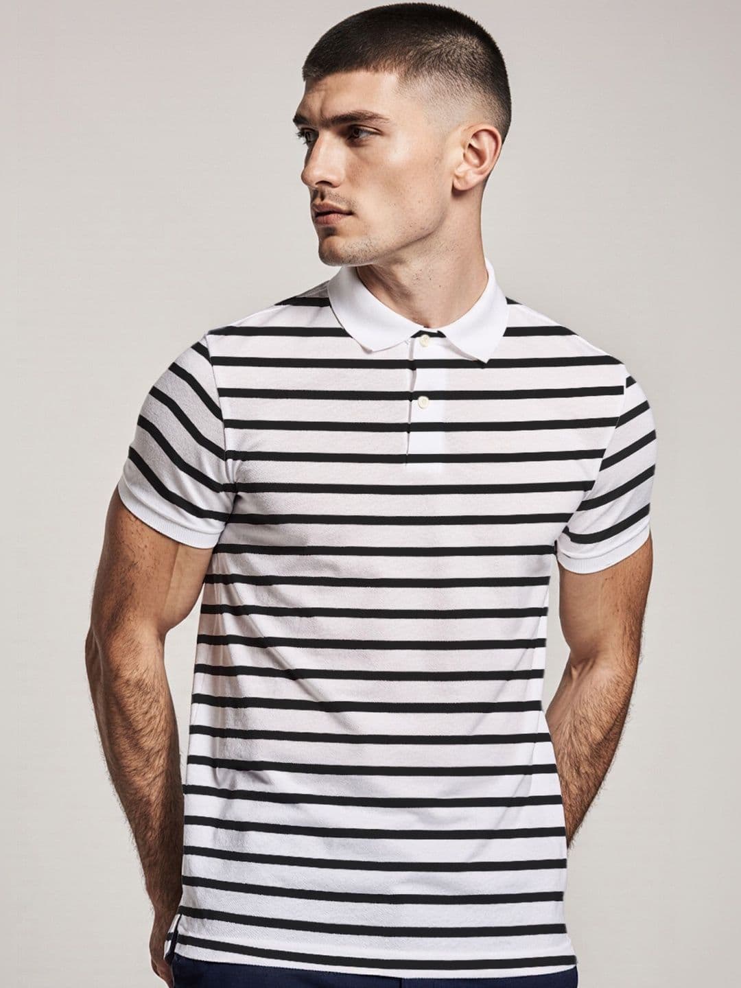 The Roadster Lifestyle Co Striped Cotton Polo Collar Half Sleeves T-Shirt - view 1
