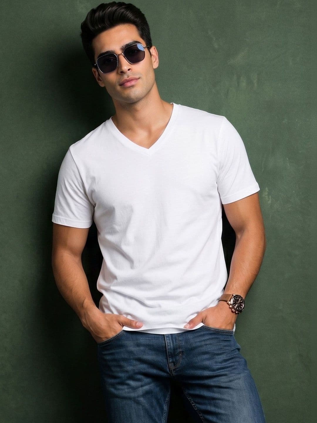 VEIRDO Men V-Neck Pure Cotton Pockets T-shirt - view 1