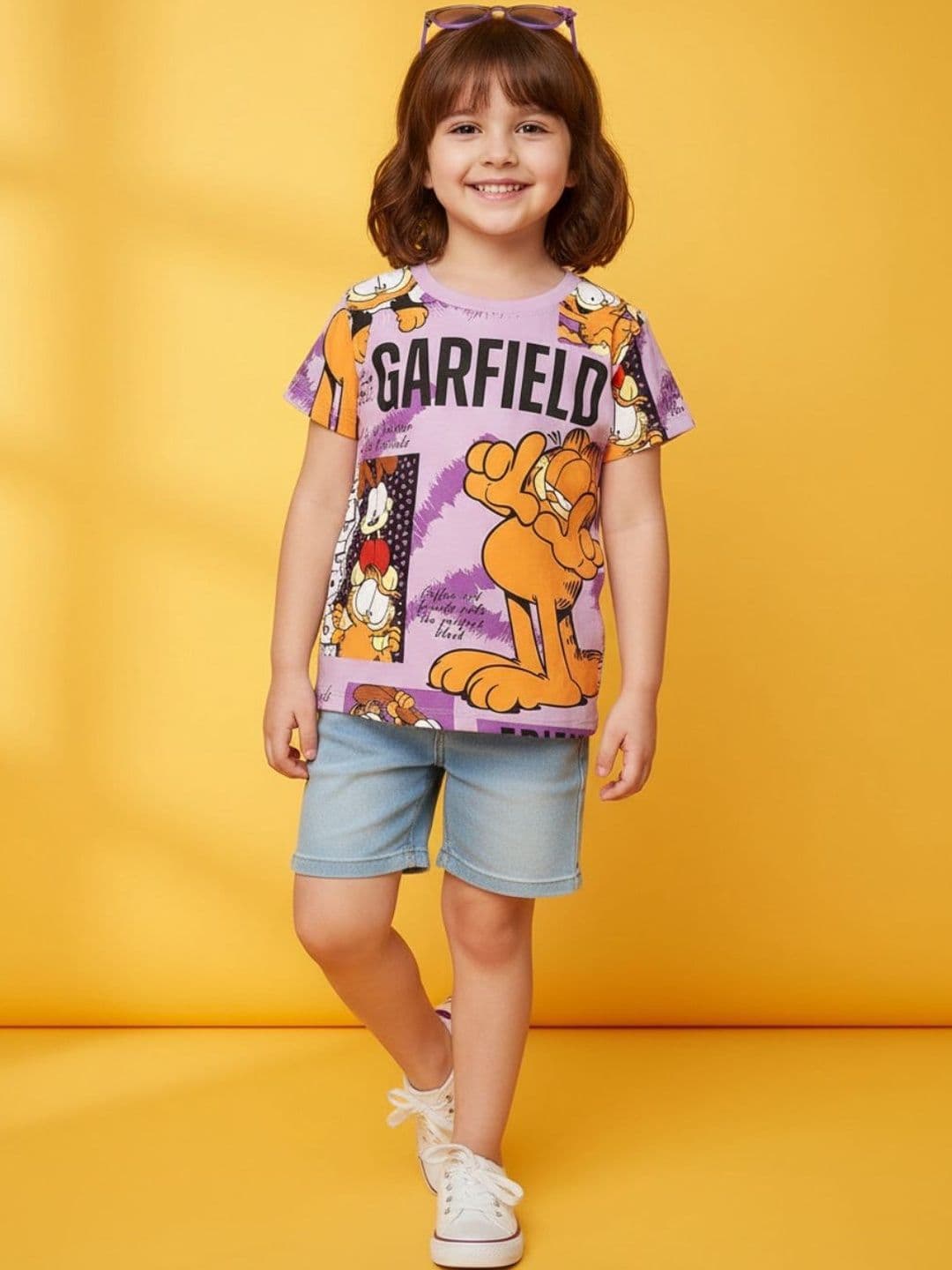 V-Mart Girl's Printed Round Neck Short Sleeve Cotton Top - view 1