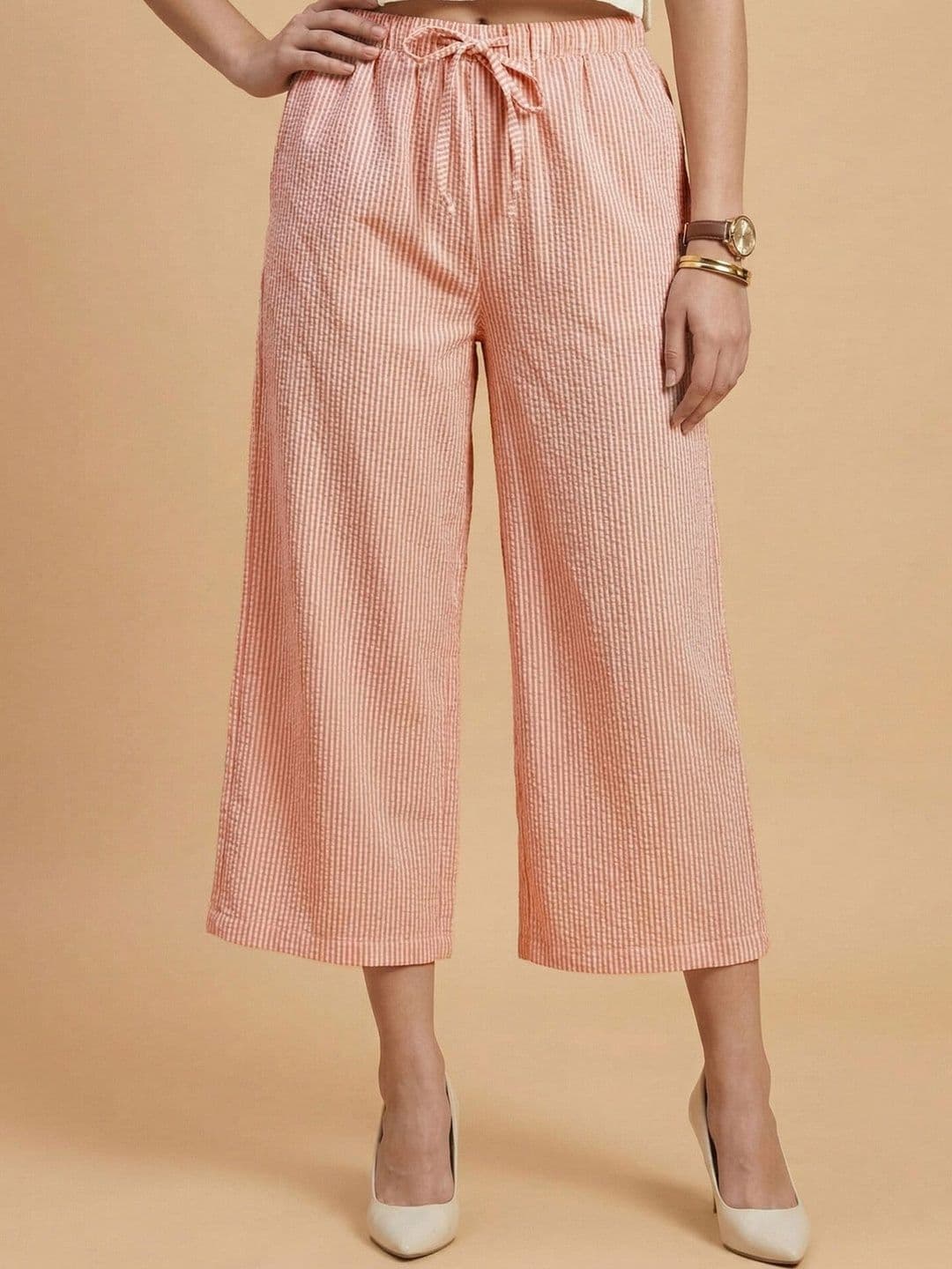 Moda Rapido Women Striped Straight Fit Easy Wash Culottes Trousers - view 1