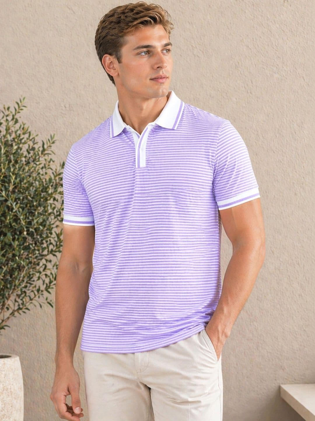 MaverIQ Men Striped Polo Collar T-shirt - view 1