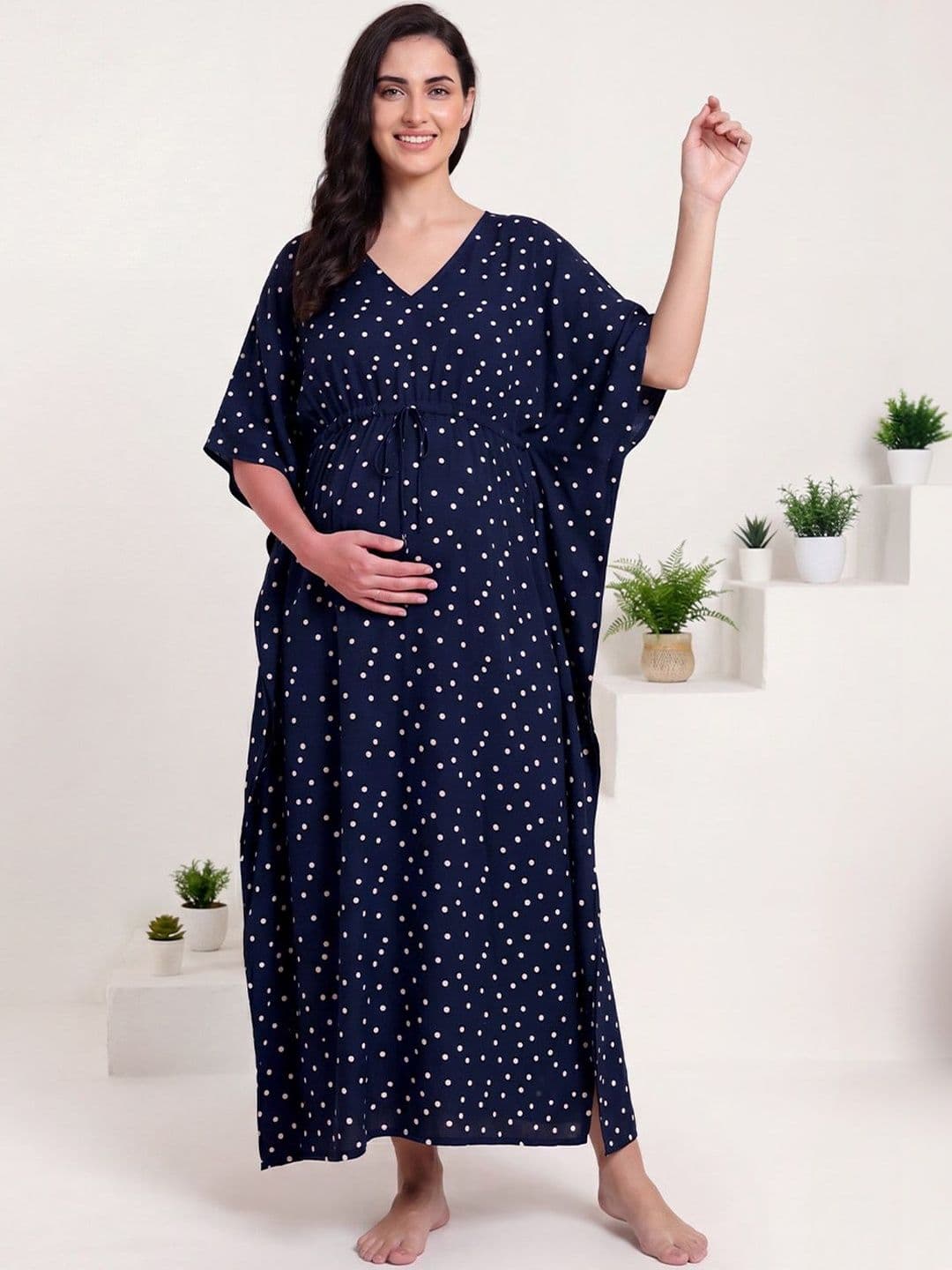 Secret Wish Printed Rayon Maternity Maxi Kaftan Nightdress - view 1
