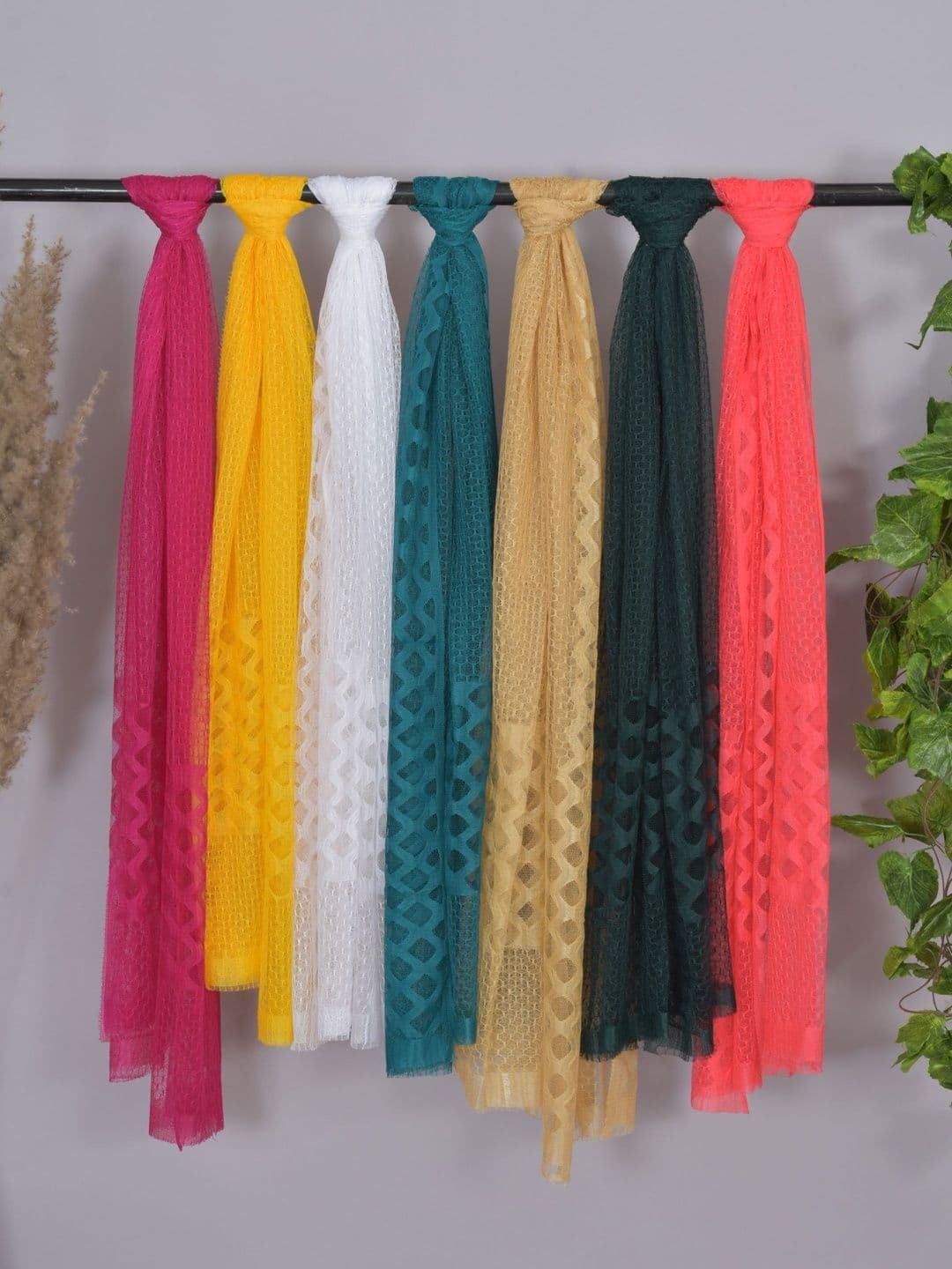 Kuhika Pack Of 7 Woven Design Dupatta - view 1