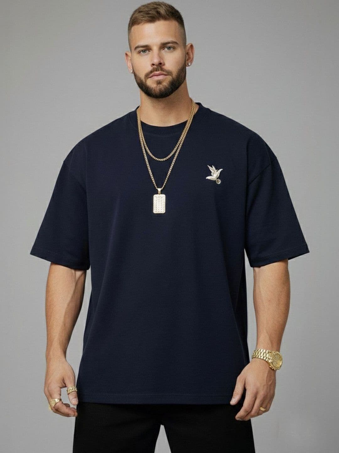 Mast & Harbour Men Printed Drop-Shoulder Sleeves T-shirt - view 1