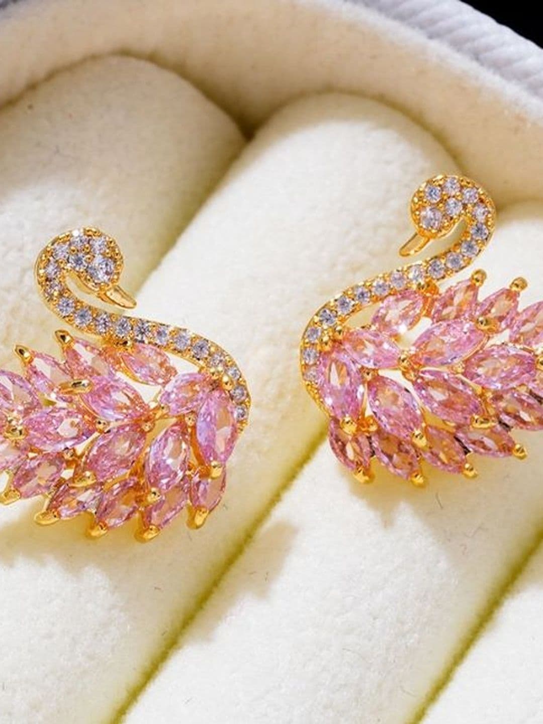 AKISON JEWELS Gold-Plated Cubic Zirconia Studded Animal Shaped Studs Earrings - view 1