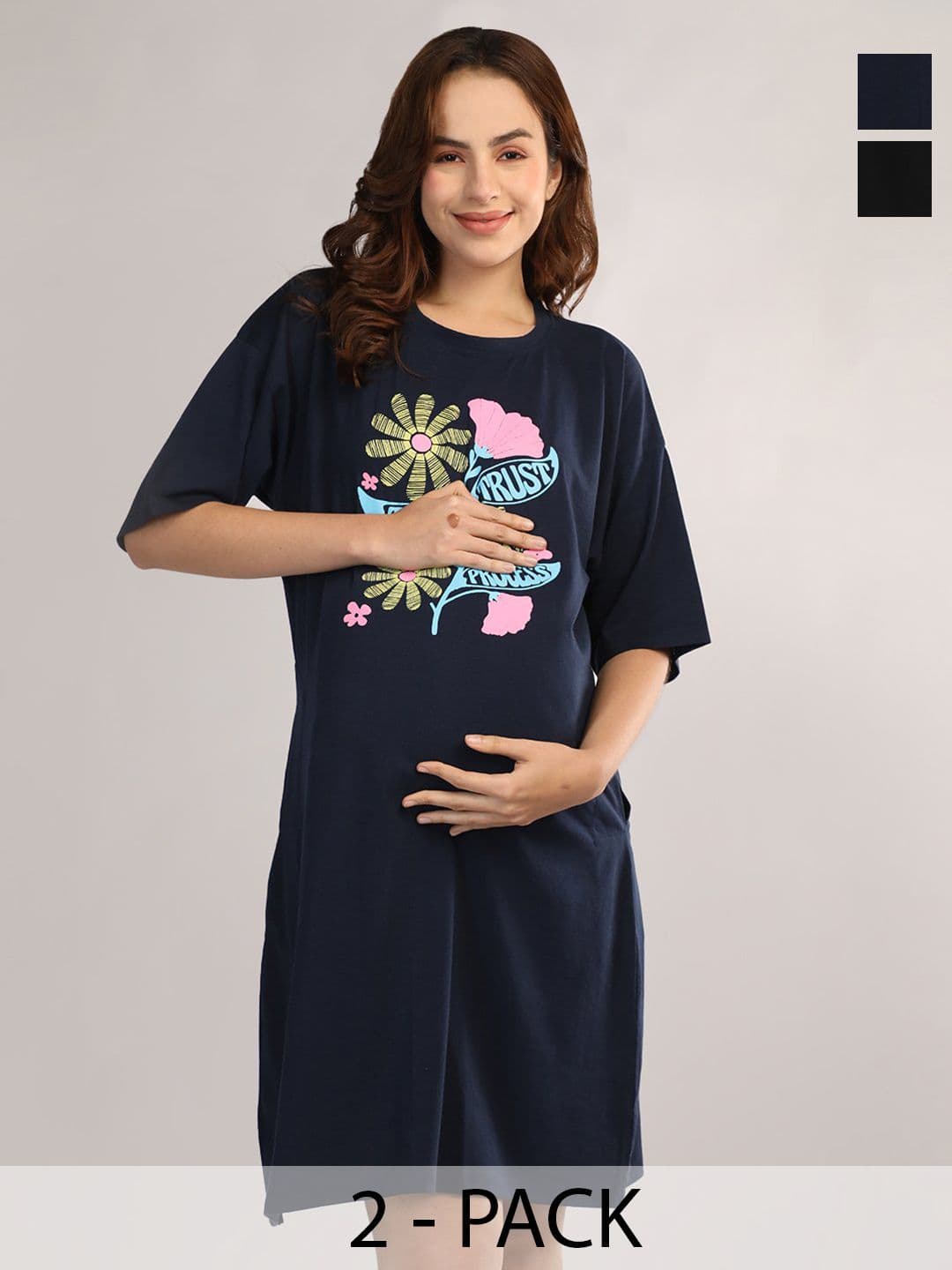ETC Pack Of 2 Regular Fit T-Shirt Night Dress - view 1