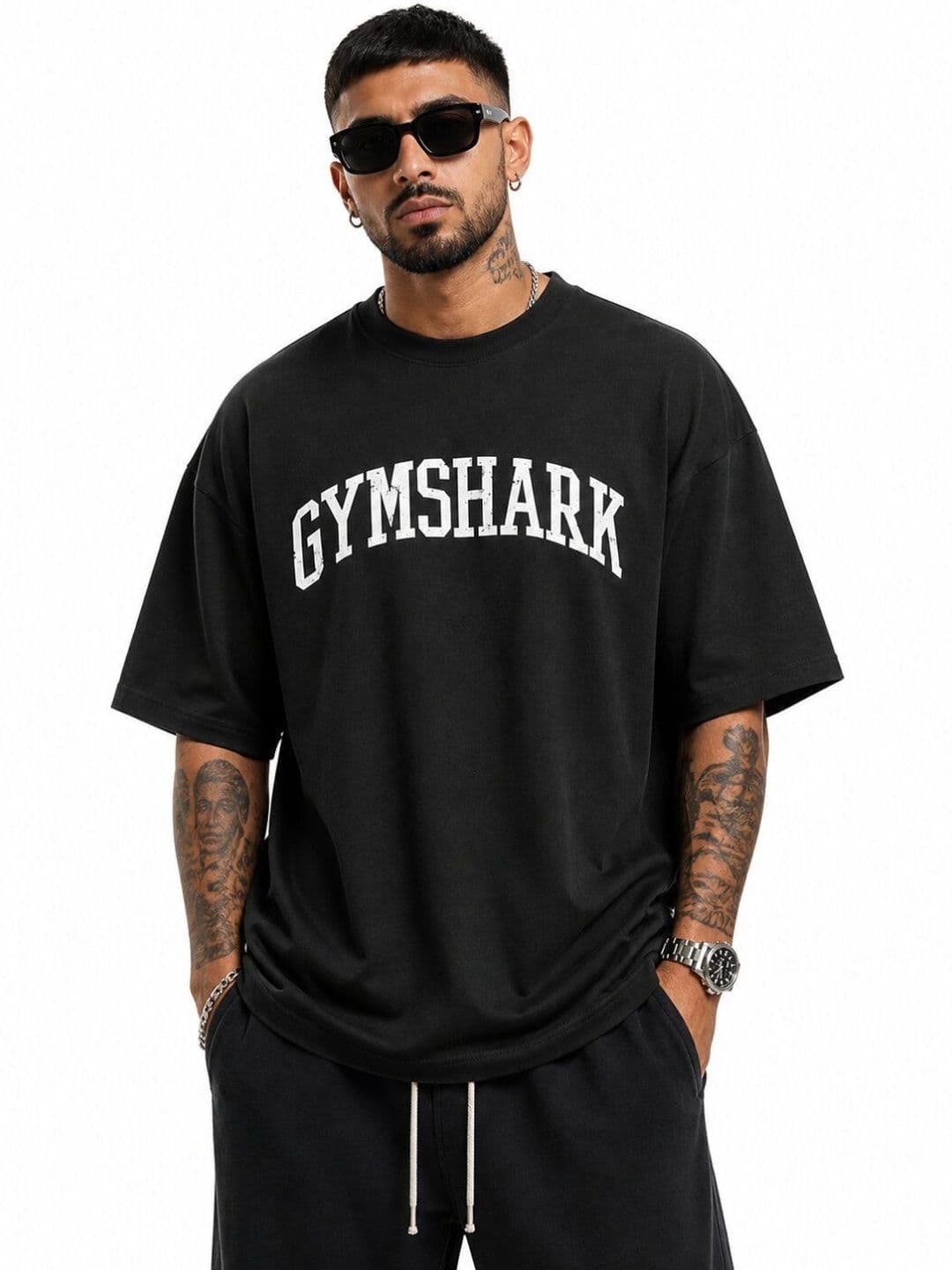HASTEN GYMSHARK Brand Logo Printed Oversized Cotton T-shirt - view 1