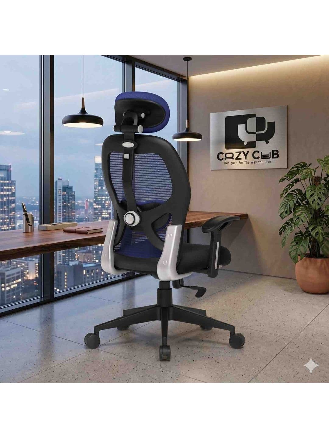 COZY CUB Blue & Black Adjustable Seat Height Study Arm Chair - view 1