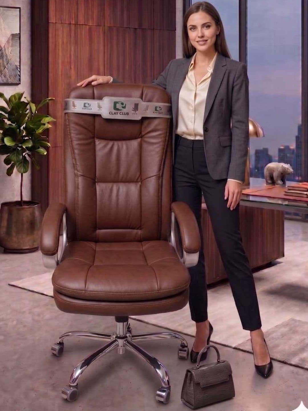 COZY CUB Brown Leatherette Adjustable Seat Height Study Arm Chair - view 1