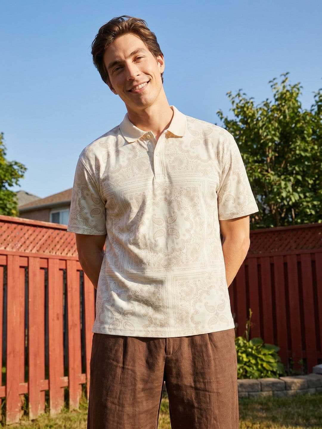 Mast & Harbour Floral Printed Relaxed Fit Polo Collar T-shirt - view 1
