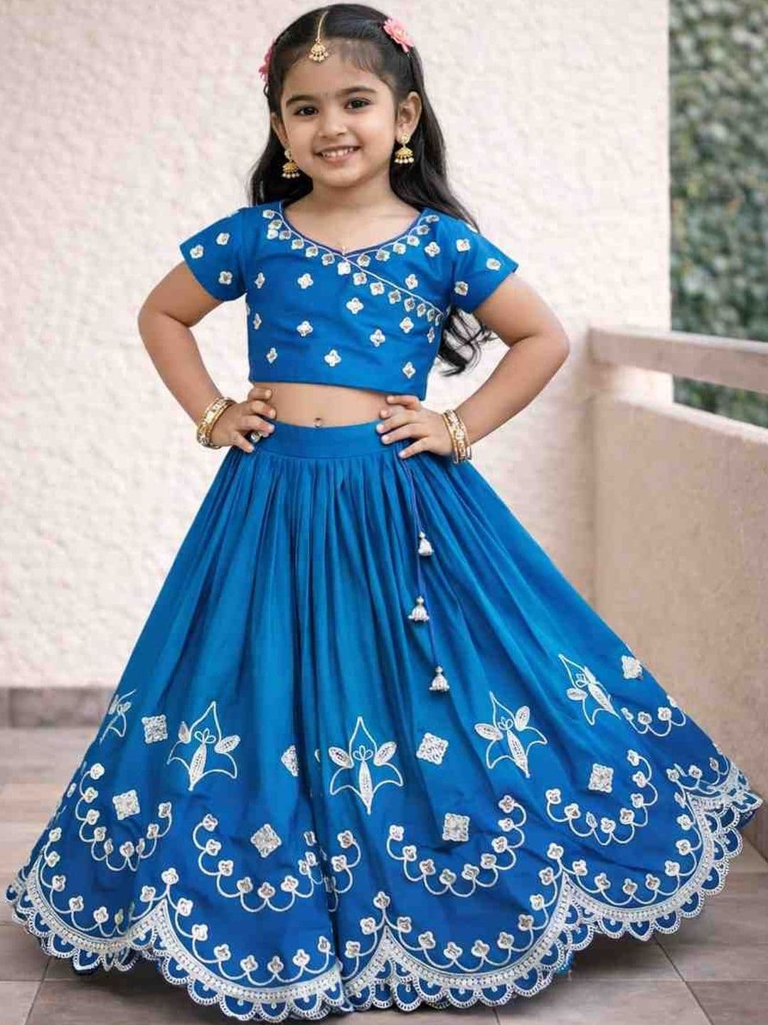 Sangria Girls Embroidered V-Neck Flared Lehenga Choli - view 1
