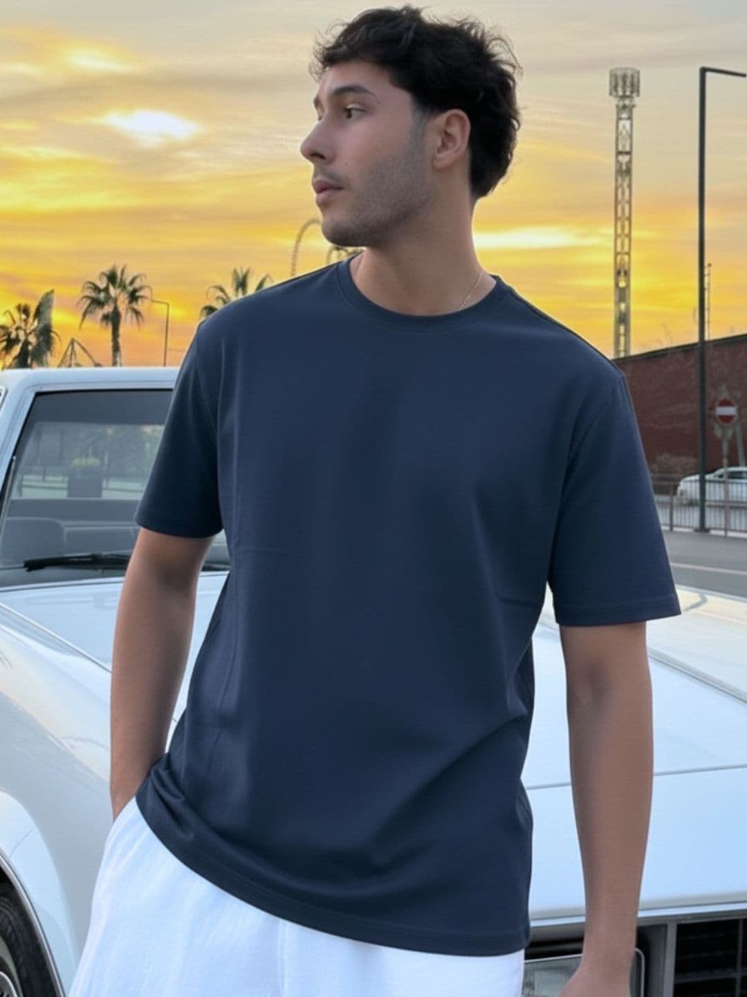 Mast & Harbour Rigo Men Navy Blue Solid Round Neck Regular Fit Cotton T-shirt - view 1
