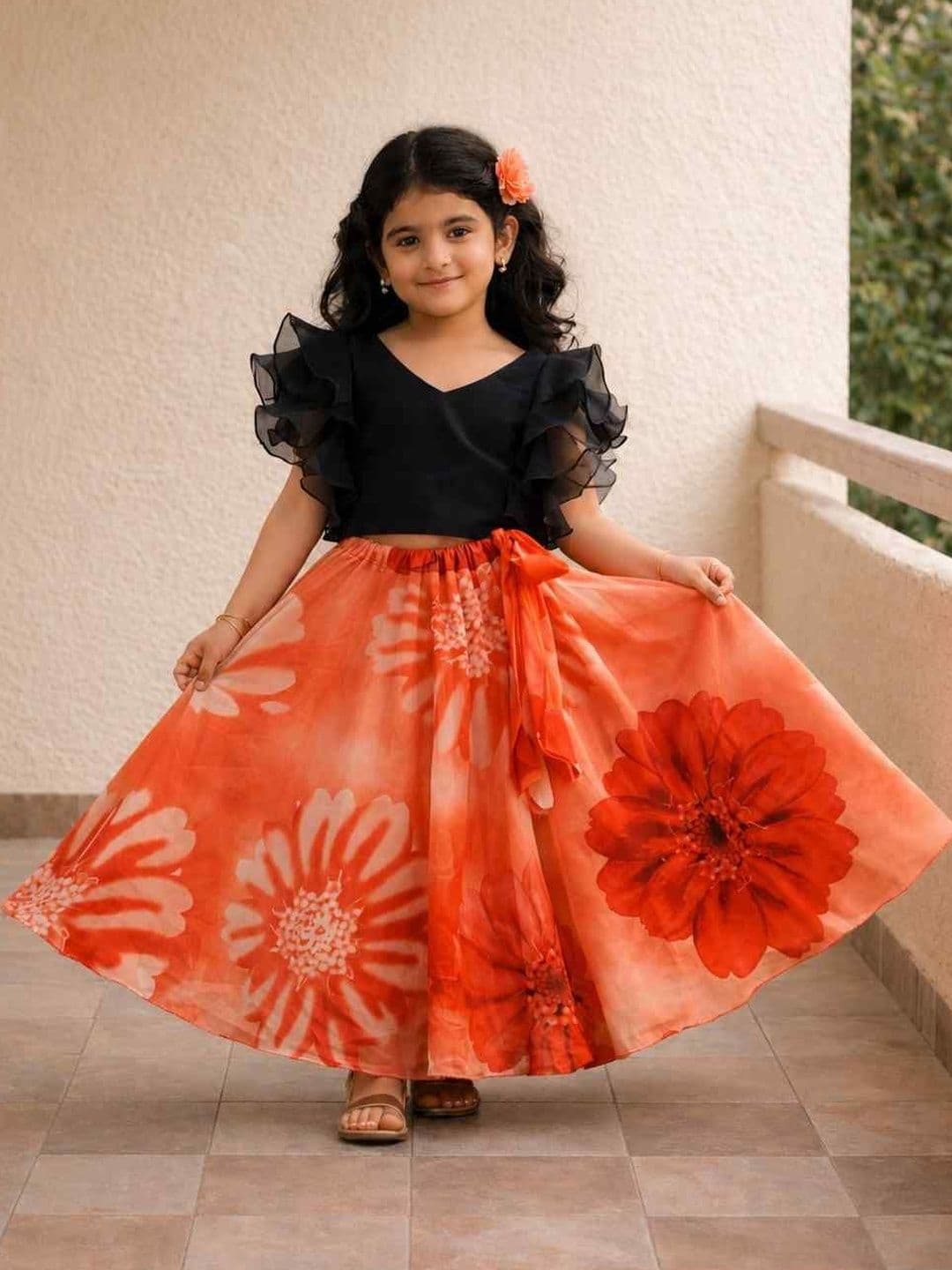 Sangria Girls Printed V-Neck Flared Lehenga Choli - view 1