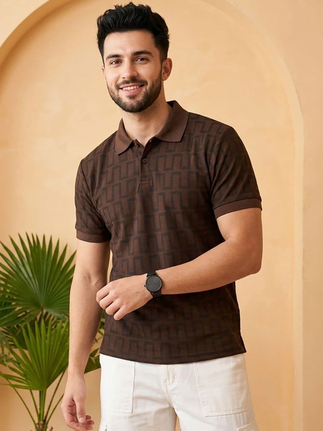 YONGE Men Printed Polo Collar T-shirt - view 1