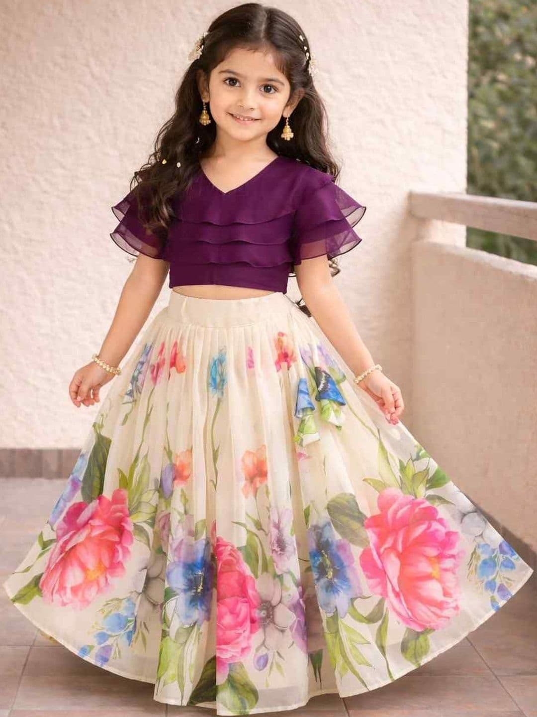 Sangria Girls Printed Square Neck Flared Lehenga Choli - view 1