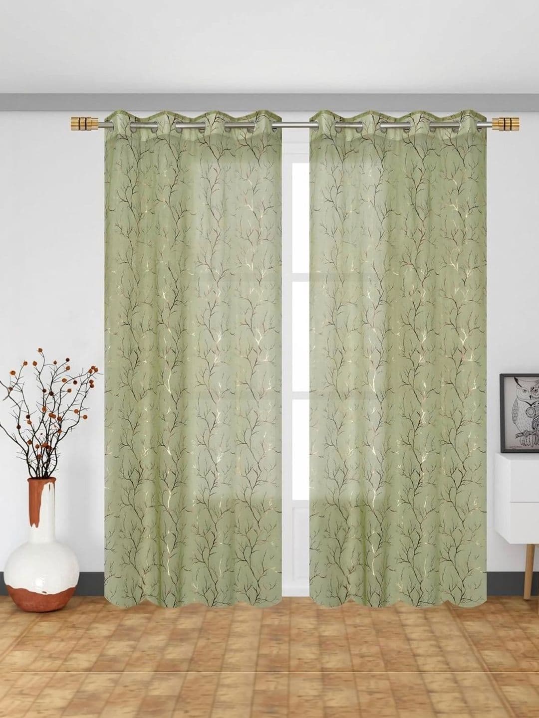RIDHAAN Green Set of 2 Sheer Long Door Curtain - view 1