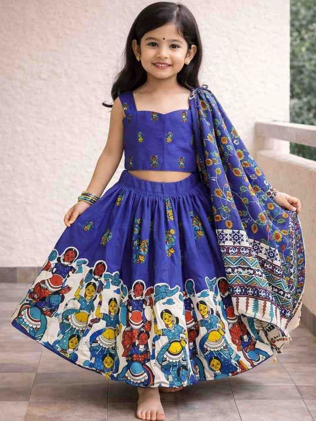 Sangria Girls Printed Square Neck Flared Lehenga Choli - view 1