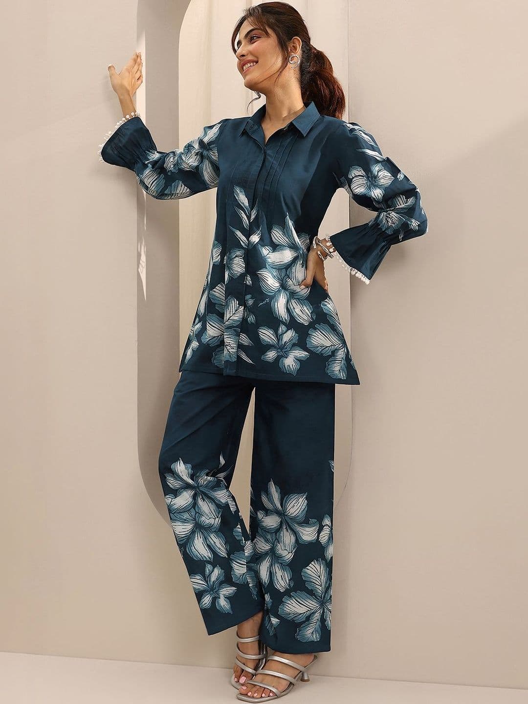 Libas Tropical Printed Shirt Collar Shirt With Palazzos - view 1