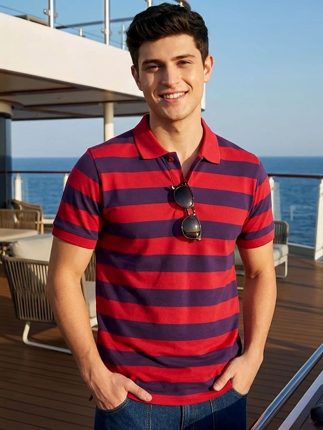 SZN Men Striped Polo Collar T-shirt - view 1