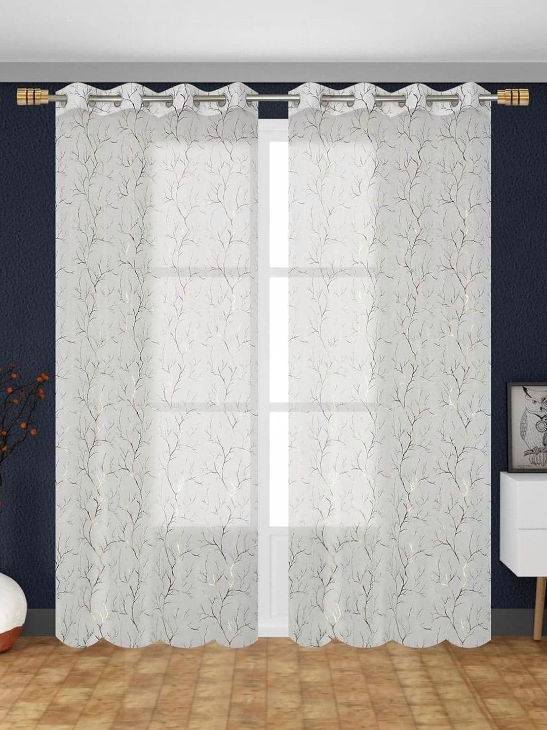 RIDHAAN White Set of 2 Sheer Long Door Curtain - view 1