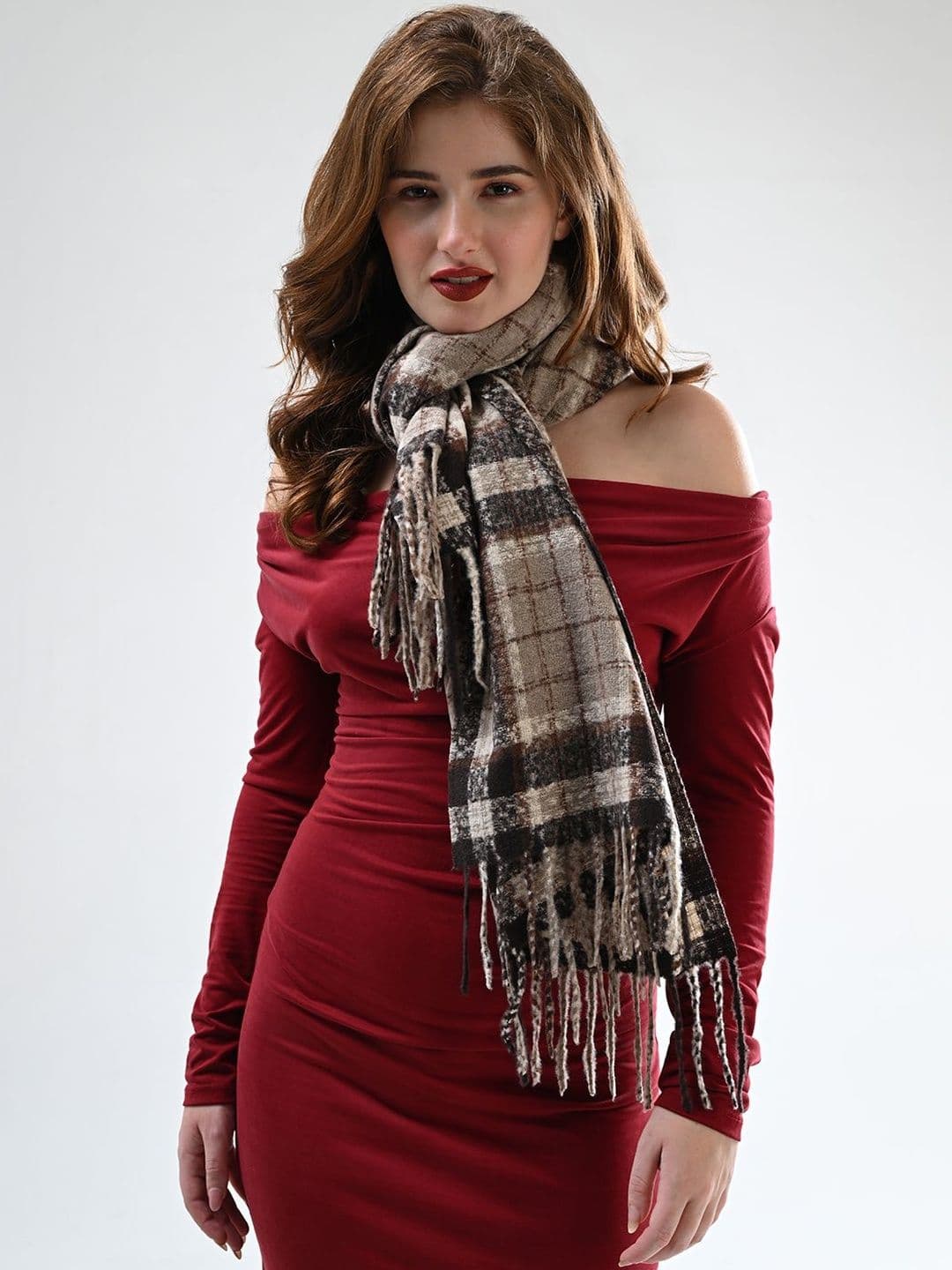 Cazzano Women Checked Woven Design Shawl - view 1