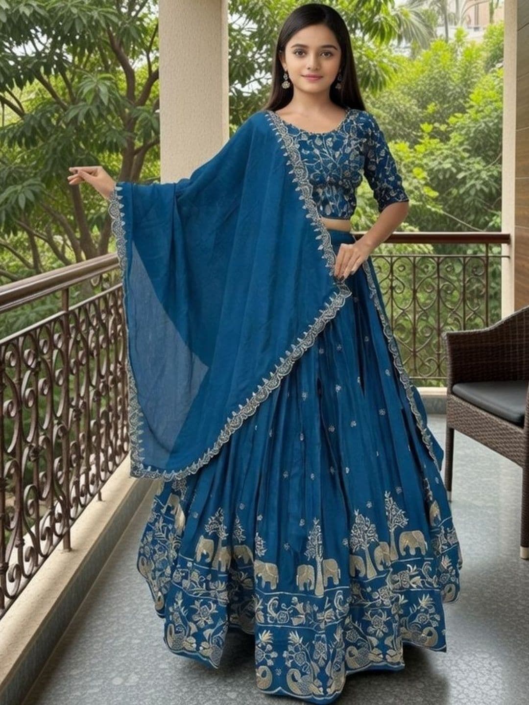 Closin Girls Embroidered Thread Work Ready to Wear Lehenga & Blouse With Dupatta - view 1