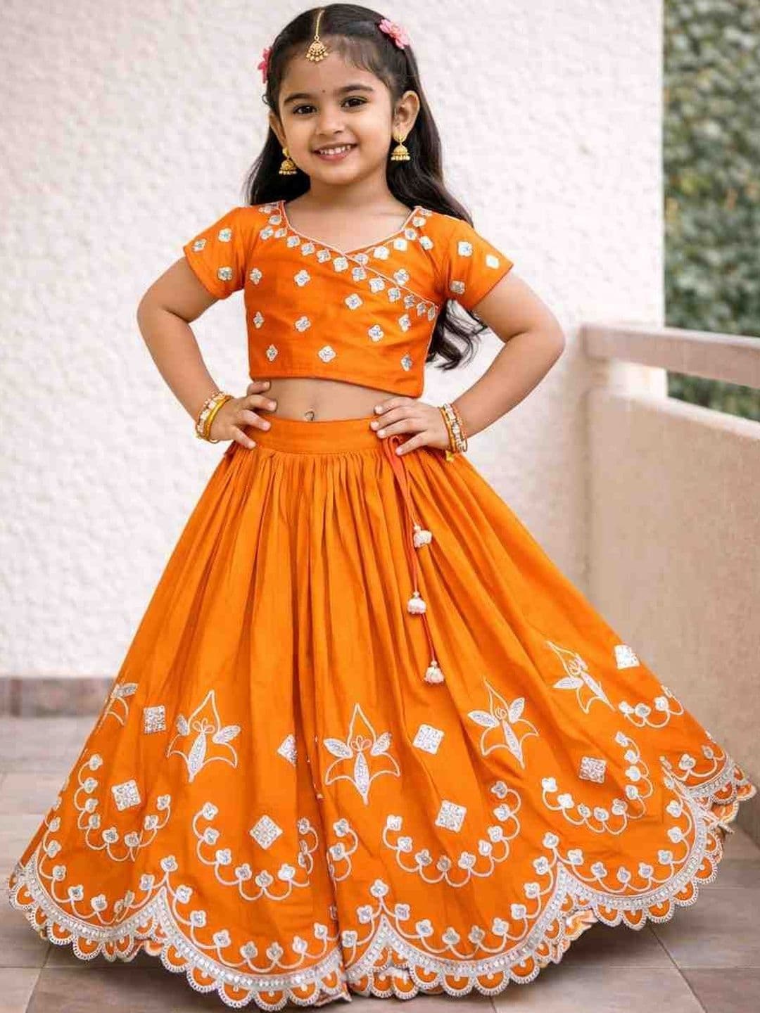 Sangria Girls Embroidered V-Neck Flared Lehenga Choli - view 1