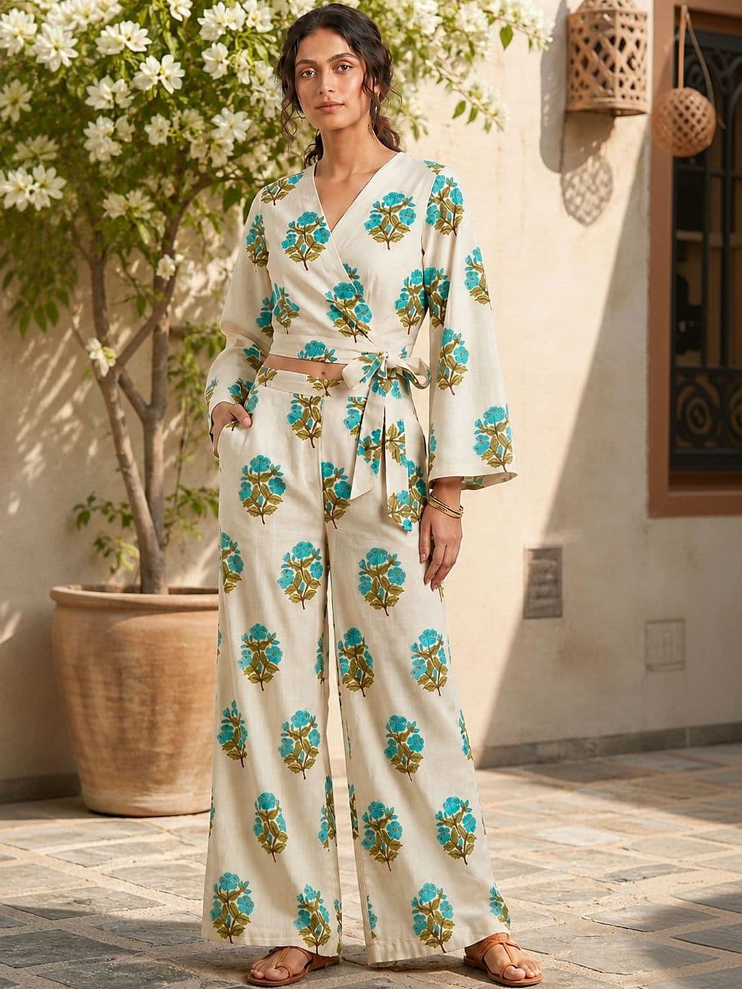 Anouk Bohemian Cotton Printed Top with Palazzos - view 1