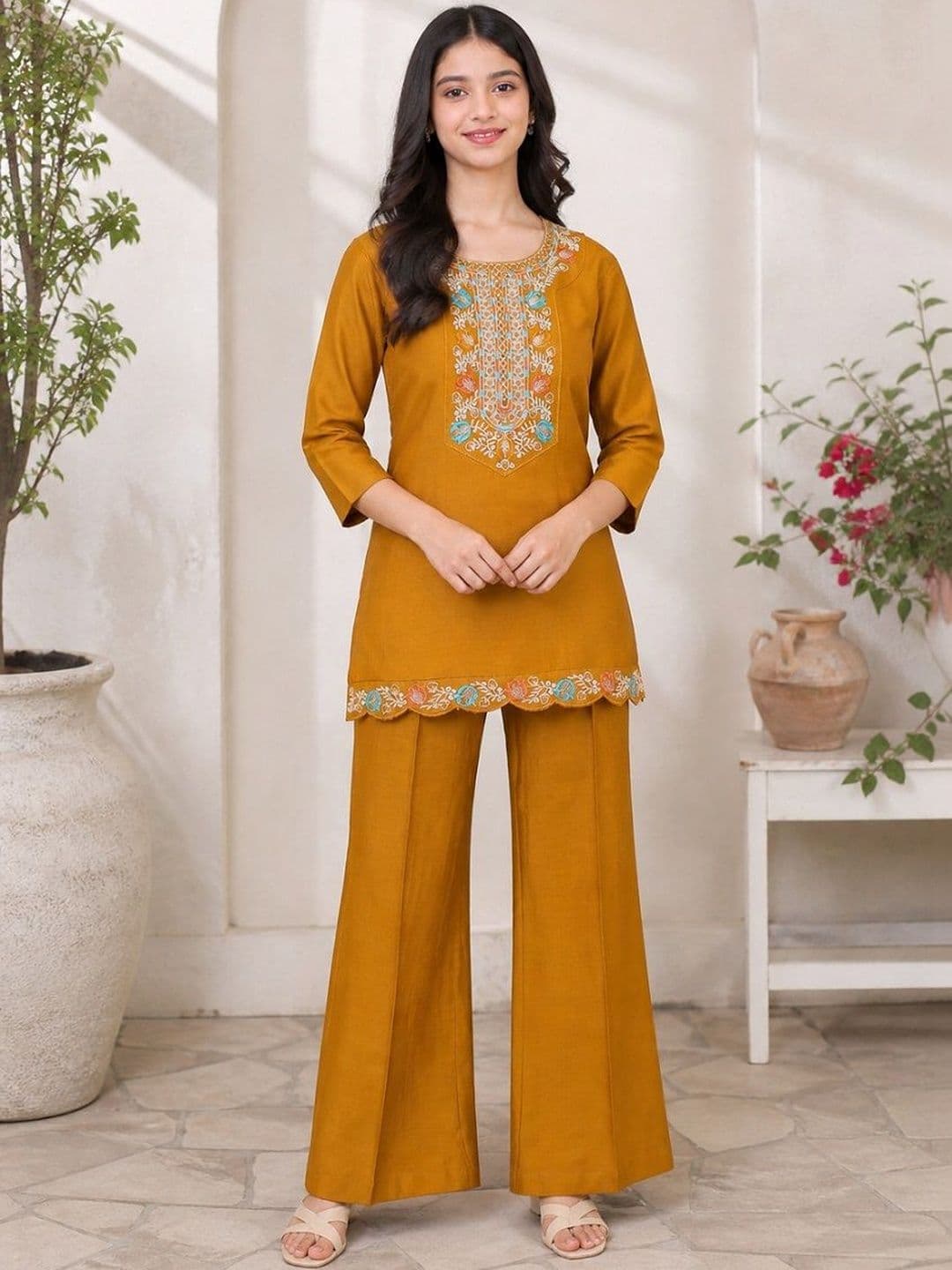 KALINI Embroidered Tunic with Palazzos - view 1
