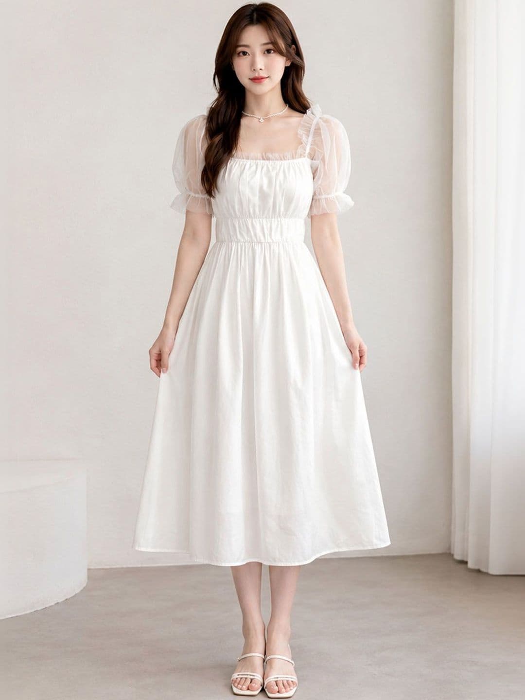 DressBerry Puff Sleeve A-Line Midi Dress - view 1